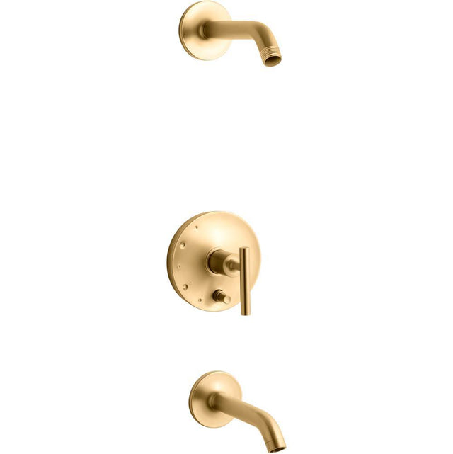 Kohler - Purist Rite-Temp bath and shower trim kit with push-button diverter and lever handle, without showerhead - Vibrant Brushed Moderne Brass