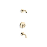 Kohler - Purist Rite-Temp bath and shower trim kit with push-button diverter and cross handle, without showerhead - Vibrant French Gold