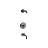 Kohler - Purist Rite-Temp bath and shower trim kit with push-button diverter and cross handle, without showerhead - Vibrant Titanium