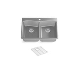 Kohler - Kennon 33'' top-/undermount double-bowl kitchen sink - Matte Grey