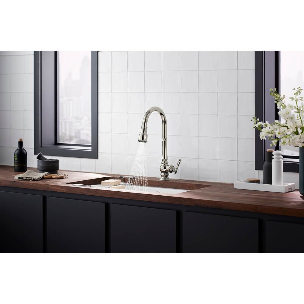 Artifacts Touchless pull-down kitchen sink faucet with KOHLER KonnectE and three-function sprayhead