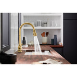 Artifacts Touchless pull-down kitchen sink faucet with three-function sprayhead