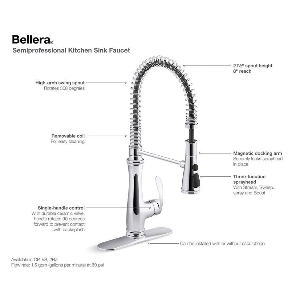 Bellera Semi-professional kitchen sink faucet with three-function sprayhead
