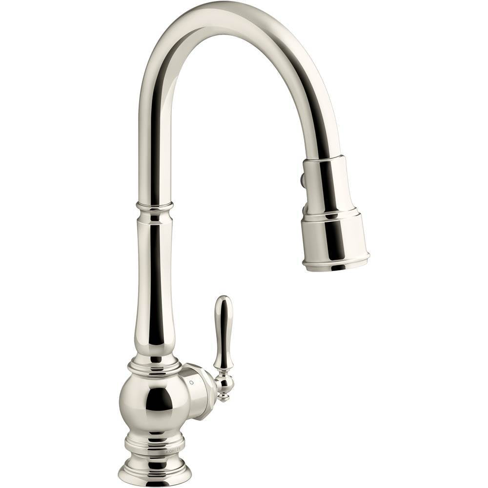 Kohler - Artifacts Touchless pull-down kitchen sink faucet with KOHLER KonnectE and three-function sprayhead - Vibrant Polished Nickel