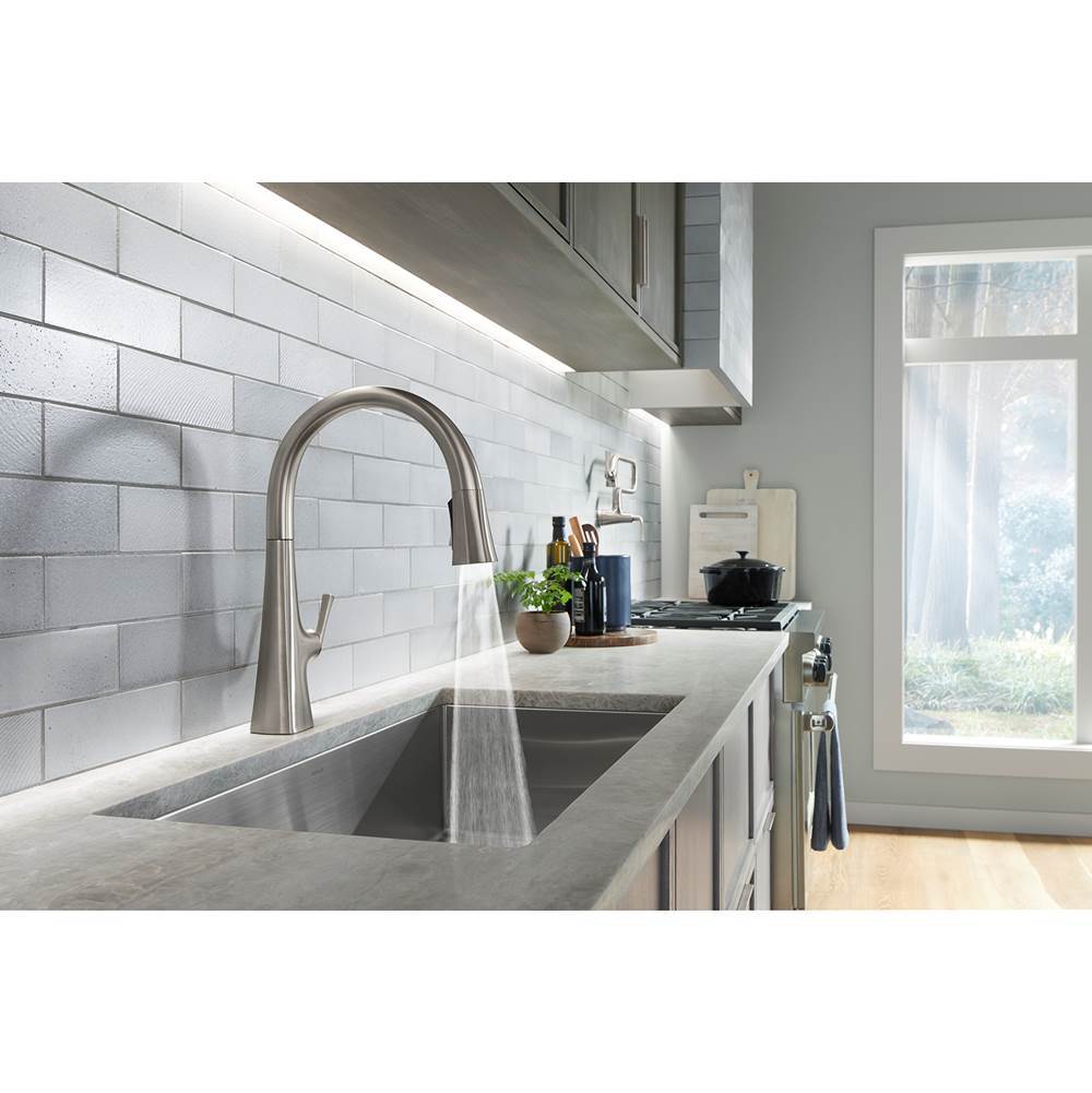 Graze Pull-down kitchen sink faucet with three-function sprayhead