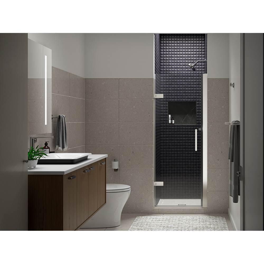 Kohler - ComposedE Frameless pivot shower door, 71-5/8'' H x 27-5/8 - 28-3/8'' W, with 3/8'' thick Crystal Clear glass - Anodized Brushed Nickel