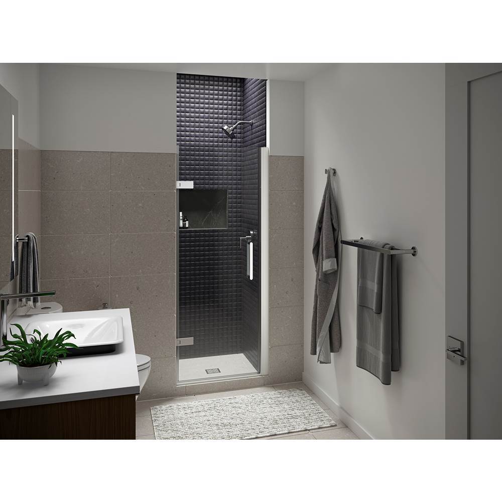 Kohler - ComposedE Frameless pivot shower door, 71-5/8'' H x 27-5/8 - 28-3/8'' W, with 3/8'' thick Crystal Clear glass - Bright Polished Silver
