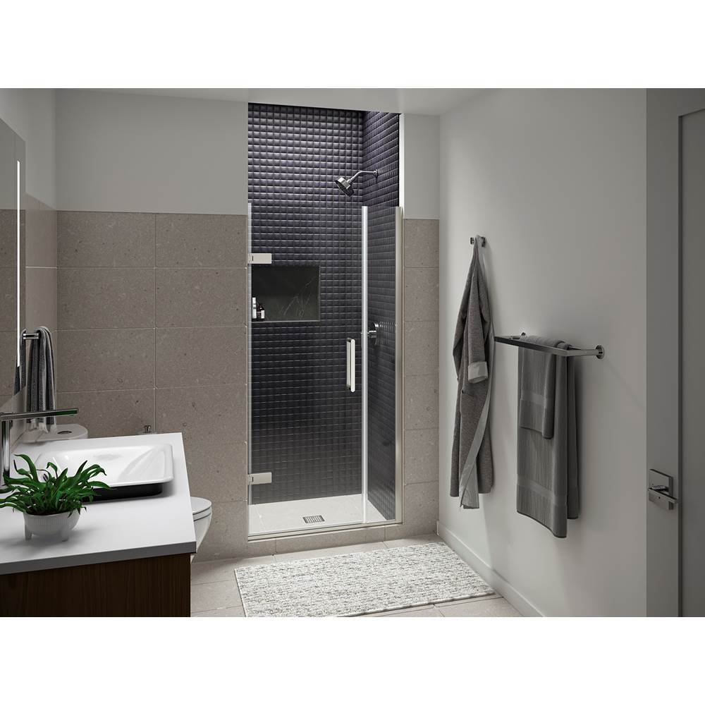 ComposedE Frameless pivot shower door, 71-9/16'' H x 33-5/8 - 34-3/8'' W, with 3/8'' thick Crystal Clear glass
