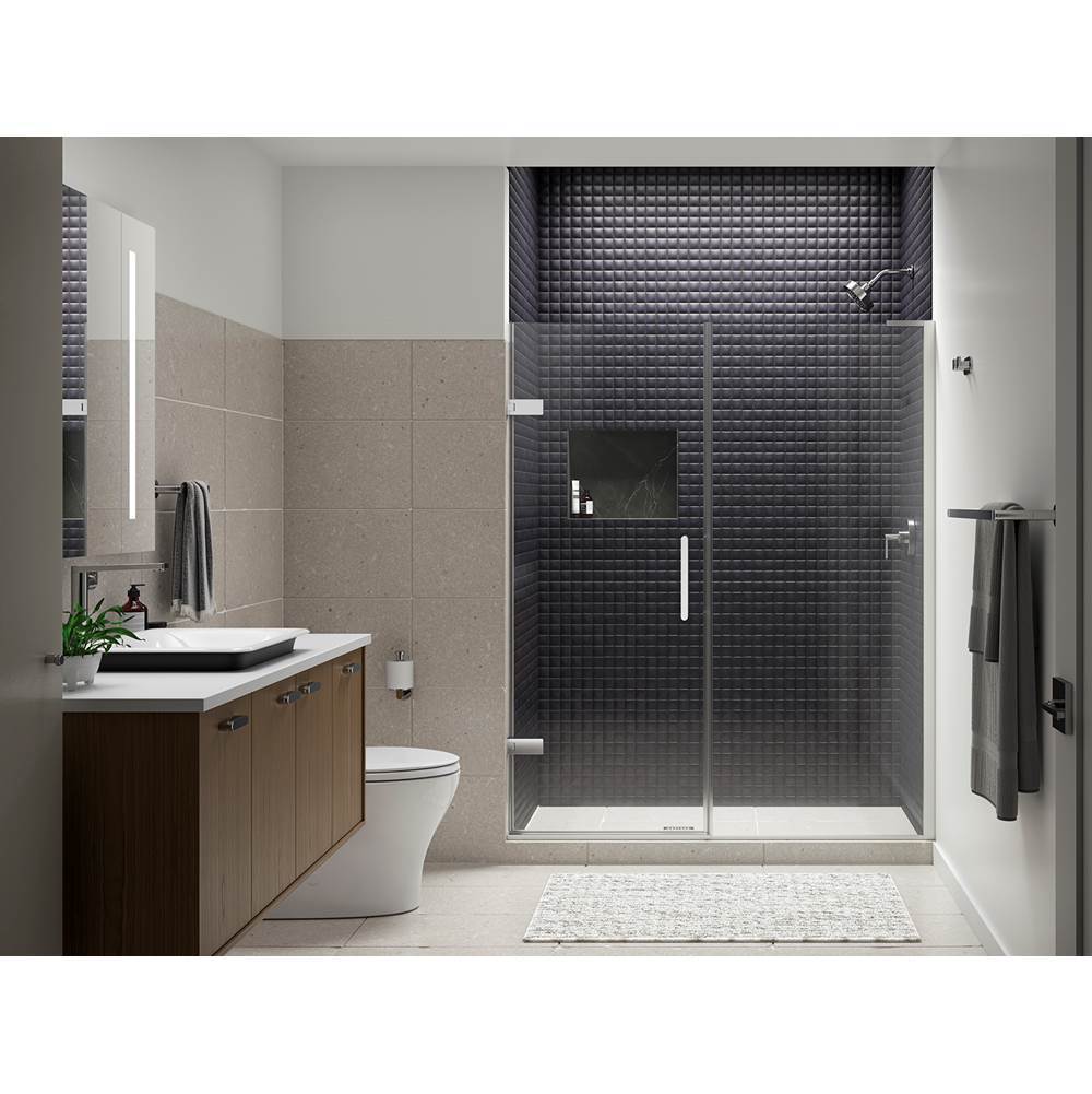 Kohler - ComposedE Frameless pivot shower door, 71-3/4'' H x 57-1/4 - 58'' W, with 3/8'' thick Crystal Clear glass - Bright Polished Silver