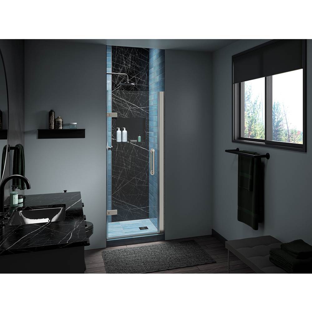 ComponentsE Frameless pivot shower door, 71-5/8'' H x 27-5/8 - 28-3/8'' W, with 3/8'' thick Crystal Clear glass