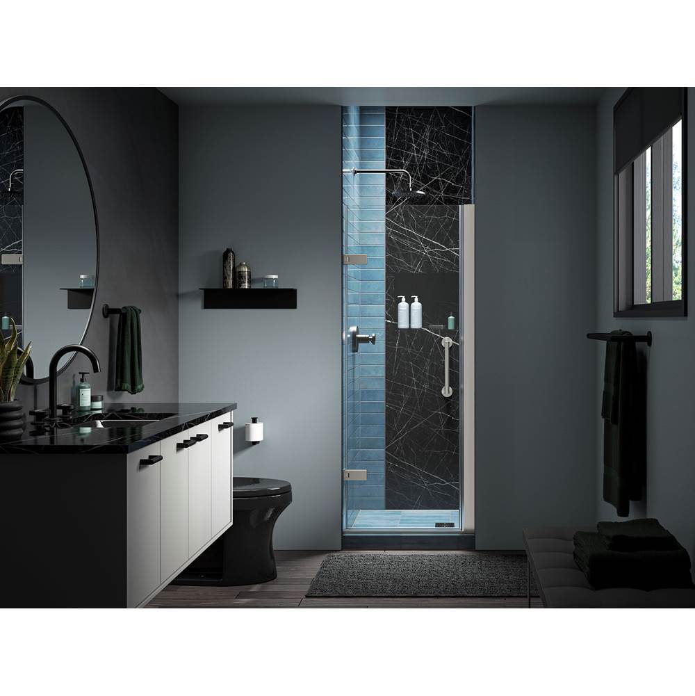 Kohler - ComponentsE Frameless pivot shower door, 71-5/8'' H x 27-5/8 - 28-3/8'' W, with 3/8'' thick Crystal Clear glass - Anodized Brushed Nickel