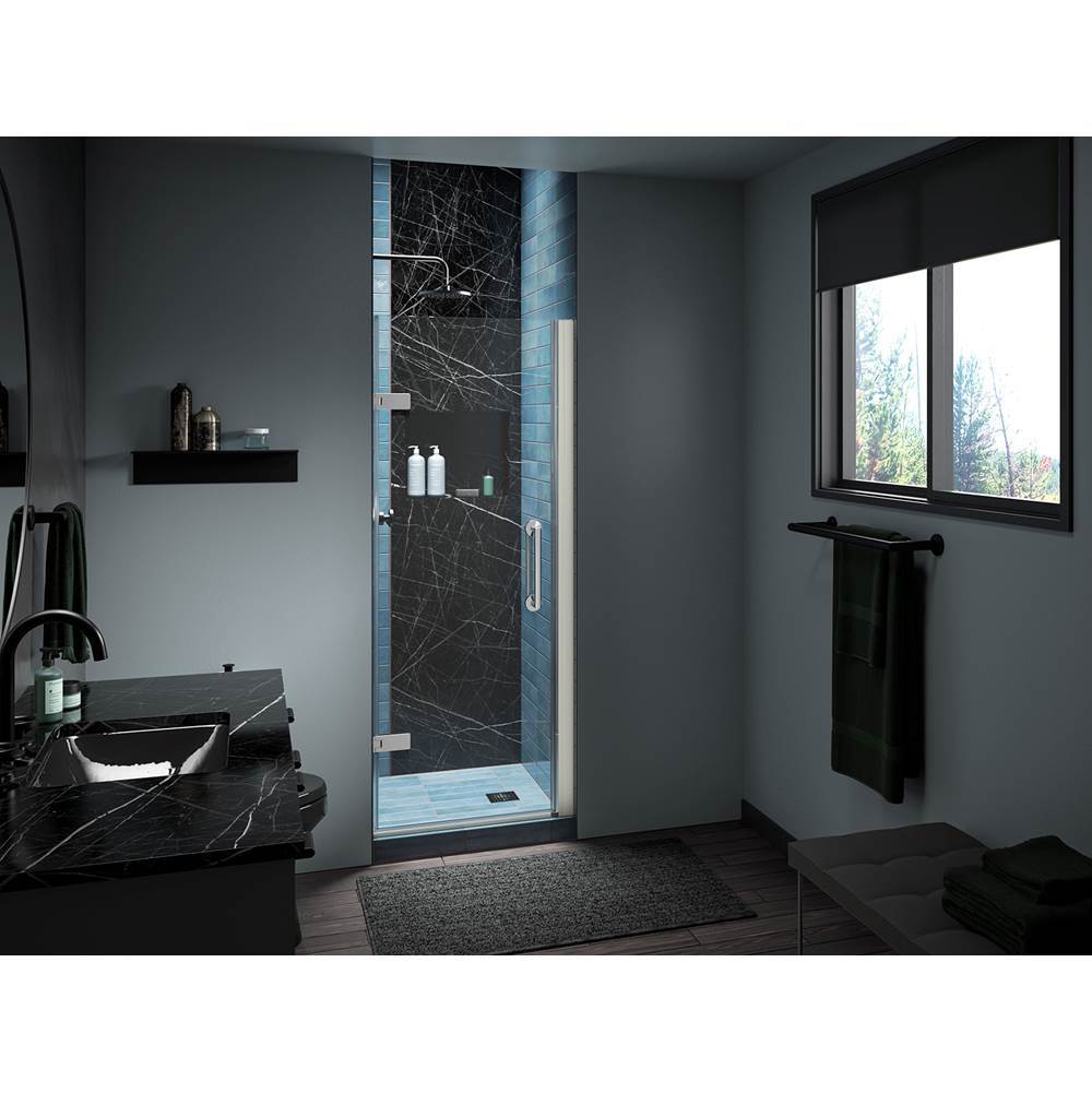 ComponentsE Frameless pivot shower door, 71-5/8'' H x 27-5/8 - 28-3/8'' W, with 3/8'' thick Crystal Clear glass