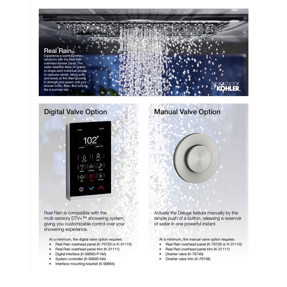 Real Rain 19'' two-function overhead shower panel, 1.75 gpm