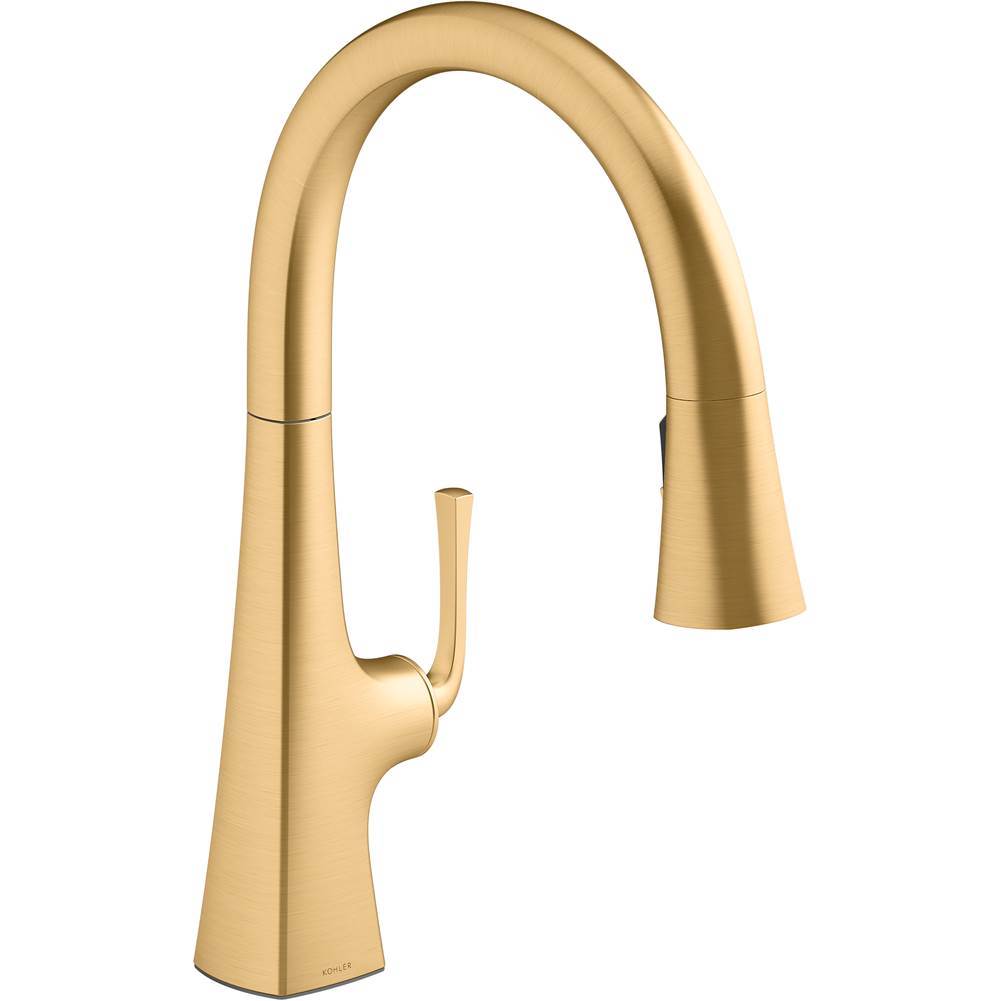 Kohler - Graze Pull-down kitchen sink faucet with three-function sprayhead - Vibrant Brushed Moderne Brass