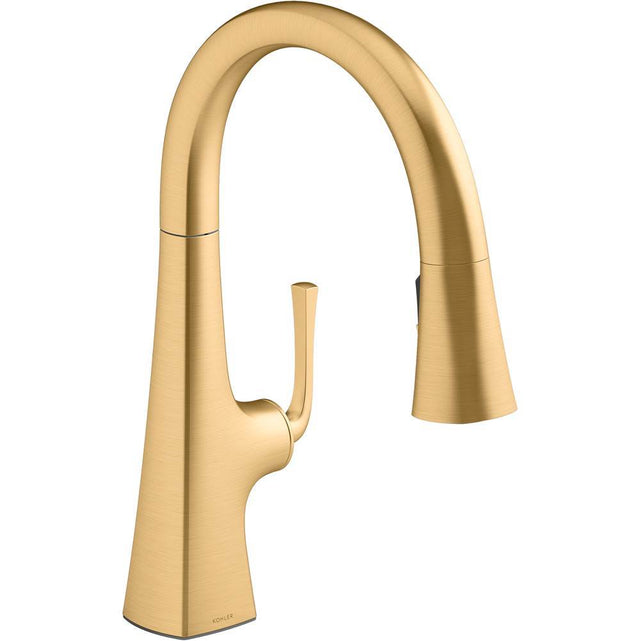 Kohler - Graze Pull-down kitchen sink faucet with three-function sprayhead - Vibrant Brushed Moderne Brass