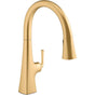 Kohler - Graze Touchless pull-down kitchen sink faucet with KOHLER KonnectE and three-function sprayhead - Vibrant Brushed Moderne Brass