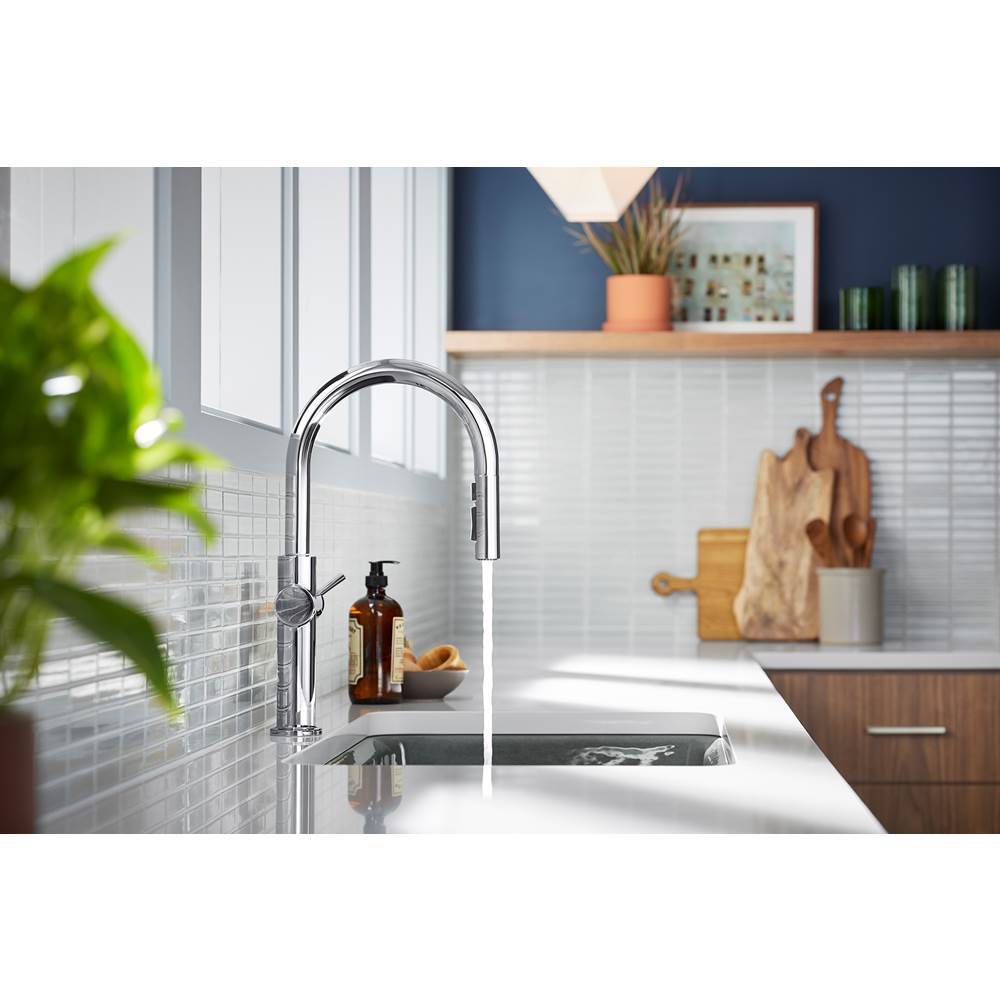 Crue Pull-down kitchen sink faucet with three-function sprayhead