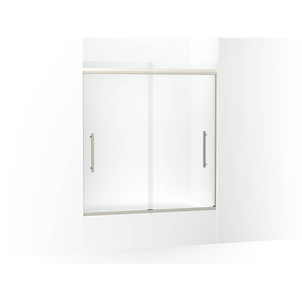 Kohler - Pleat Frameless sliding bath door, 63-9/16'' H x 54-5/8 - 59-5/8'' W, with 5/16'' thick Frosted glass - Anodized Brushed Nickel