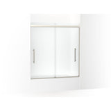 Kohler - Pleat Frameless sliding bath door, 63-9/16'' H x 54-5/8 - 59-5/8'' W, with 5/16'' thick Frosted glass - Anodized Brushed Nickel