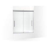 Kohler - Pleat Frameless sliding bath door, 63-9/16'' H x 54-5/8 - 59-5/8'' W, with 5/16'' thick Frosted glass - Bright Polished Silver