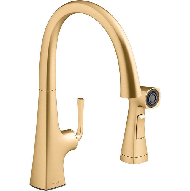 Kohler - Graze Single-handle kitchen sink faucet with two-function side sprayer - Vibrant Brushed Moderne Brass