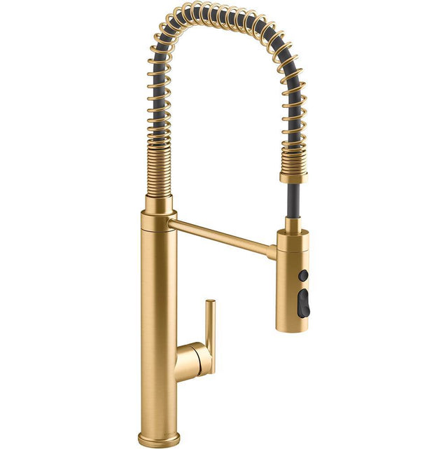 Kohler - Purist Semi-professional kitchen sink faucet with three-function sprayhead - Vibrant Brushed Moderne Brass