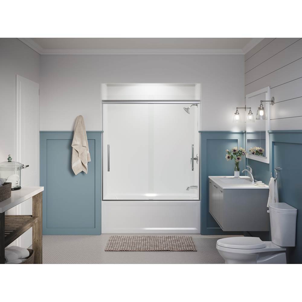 Pleat 63-9/16'' H sliding bath door with 5/16''-thick glass