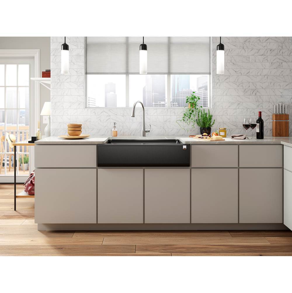 Cairn 34'' undermount single-bowl farmhouse kitchen sink with fluted design