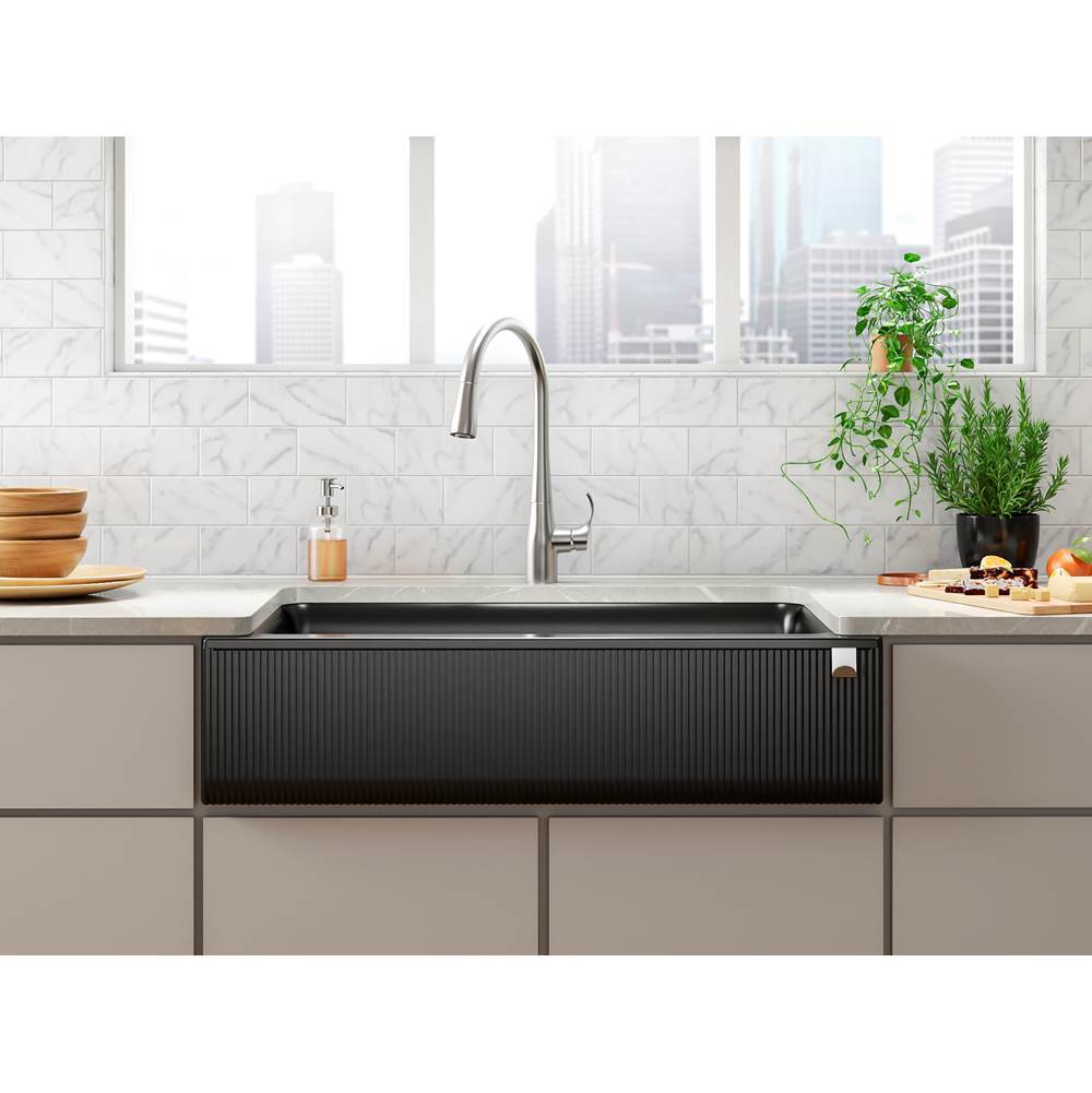 Cairn 34'' undermount single-bowl farmhouse kitchen sink with fluted design