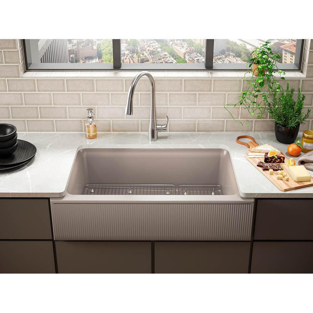 Cairn 34'' undermount single-bowl farmhouse kitchen sink with fluted design