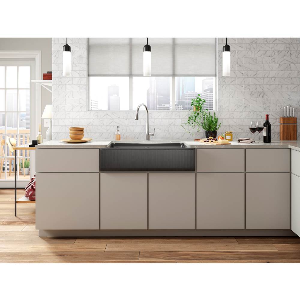 Cairn 34'' undermount single-bowl farmhouse kitchen sink with fluted design