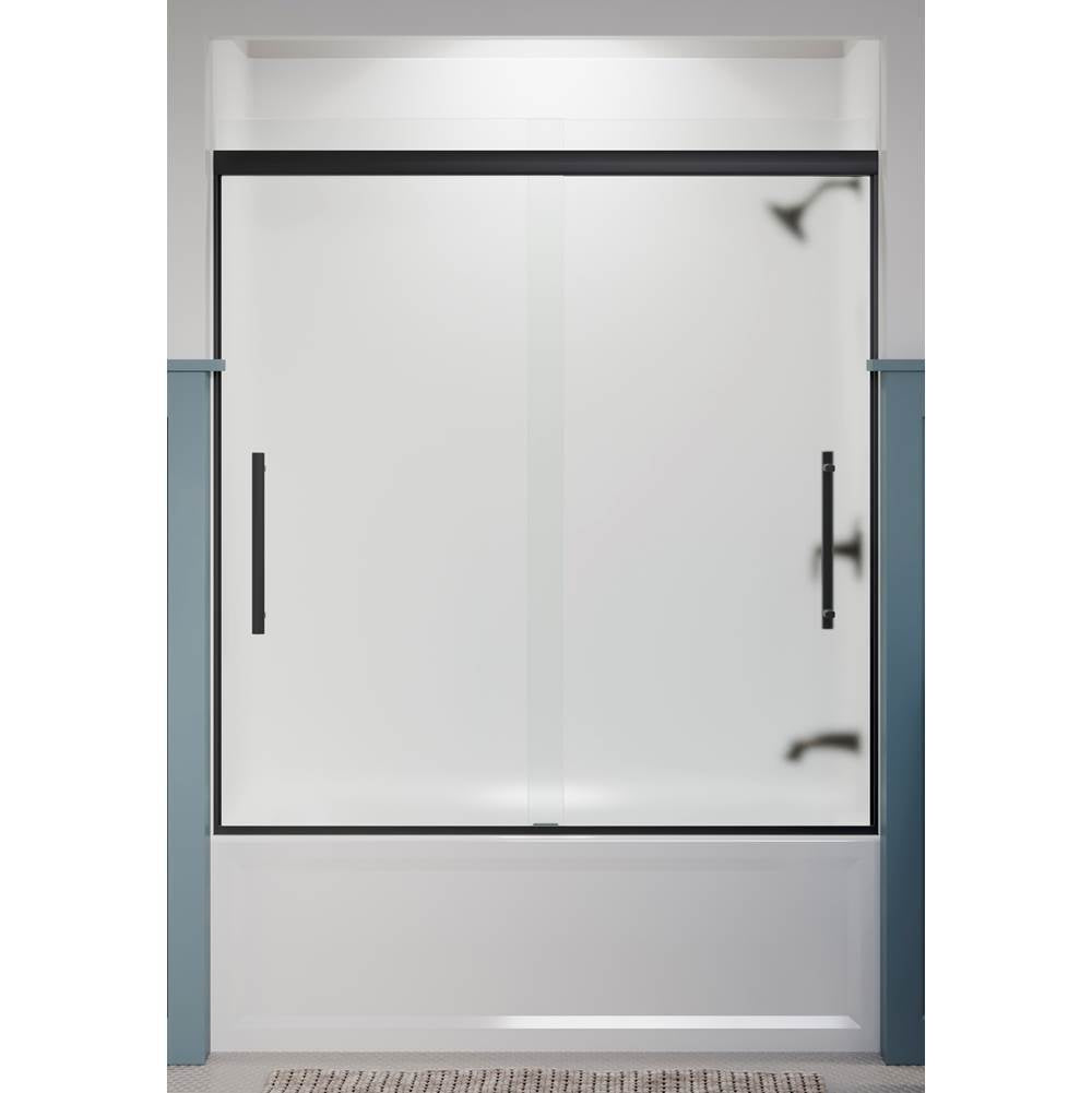 Pleat Frameless sliding bath door, 63-9/16'' H x 54-5/8 - 59-5/8'' W, with 5/16'' thick Frosted glass
