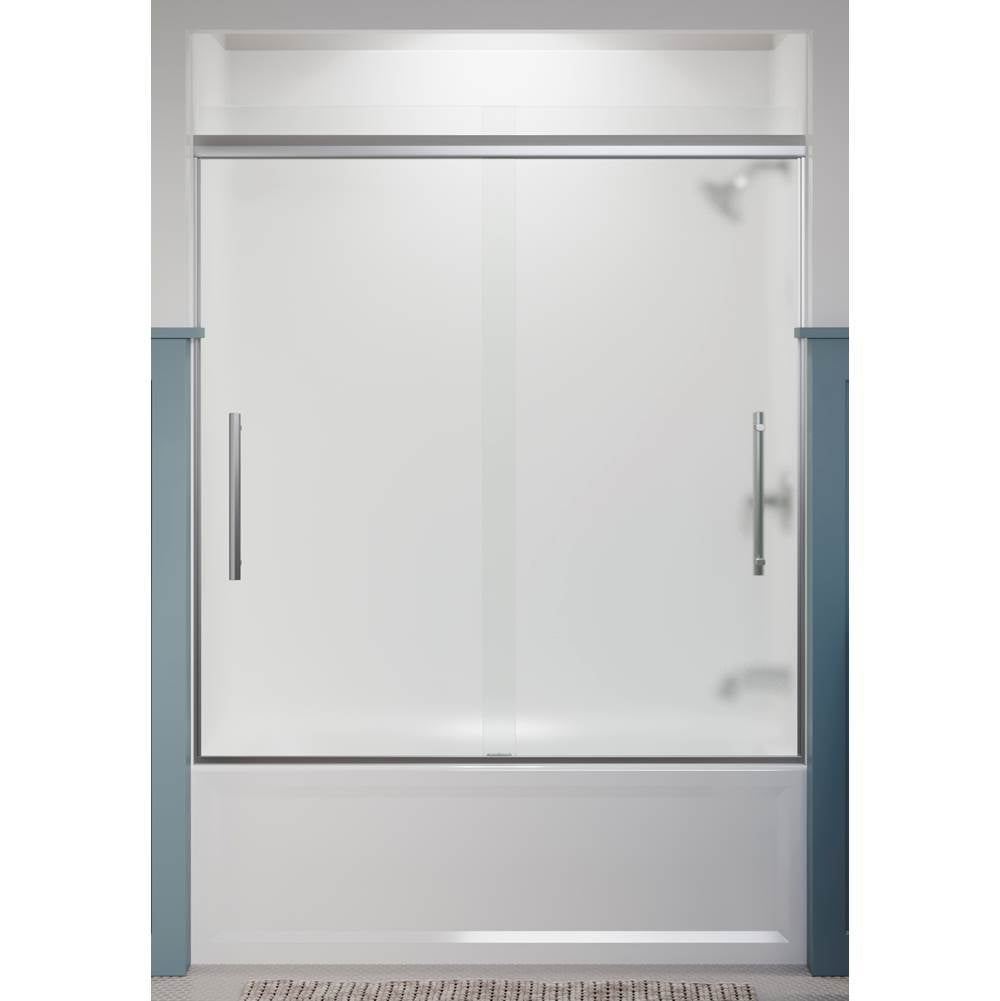Pleat Frameless sliding bath door, 63-9/16'' H x 54-5/8 - 59-5/8'' W, with 5/16'' thick Frosted glass