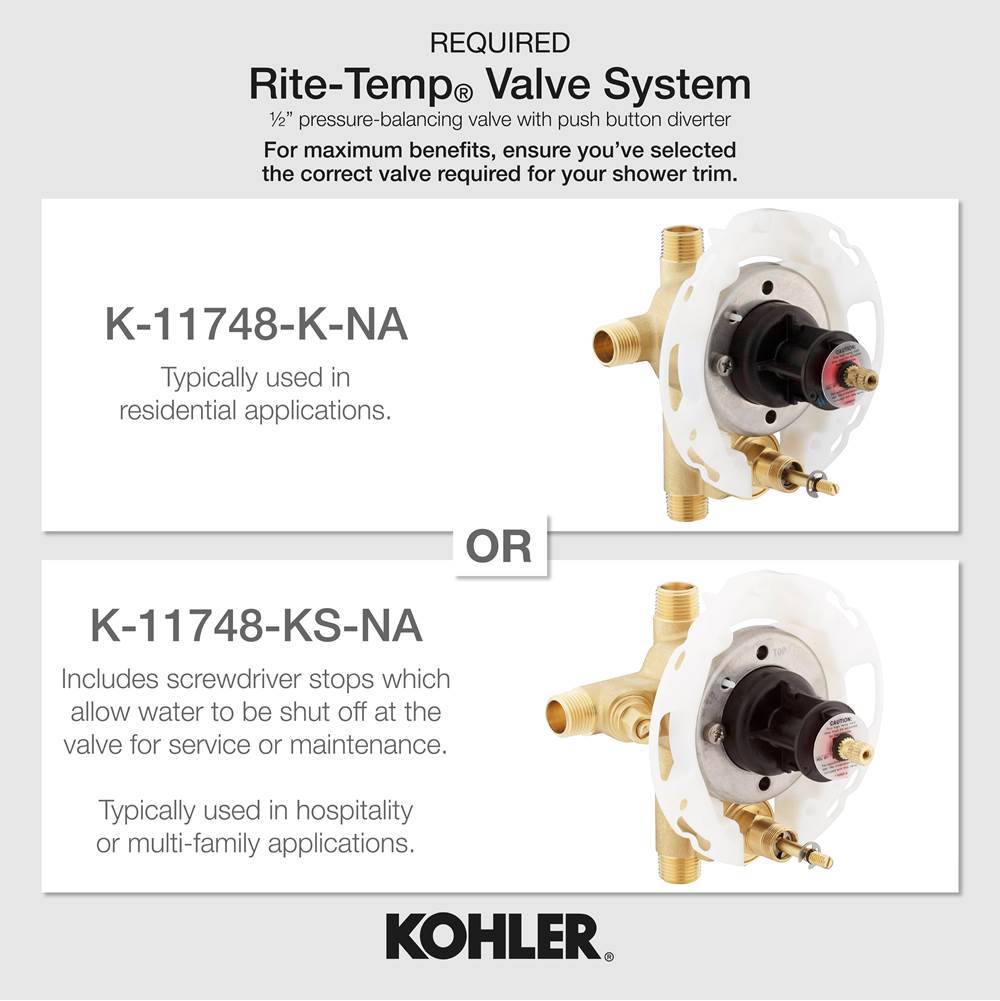 Pitch Rite-Temp shower trim kit with push-button diverter, 2.5 gpm