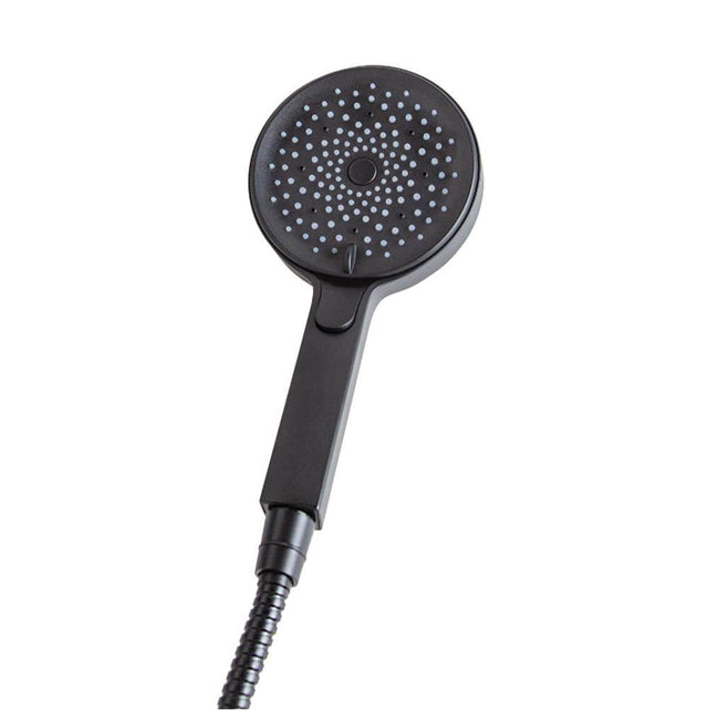 Lacava - Hand-held round ABS shower head with 50-inch flexible hose, three function variable spray and pause button for ADA compliance. DIAM: 4-3/4'', H: 10'' - Polished Nickel