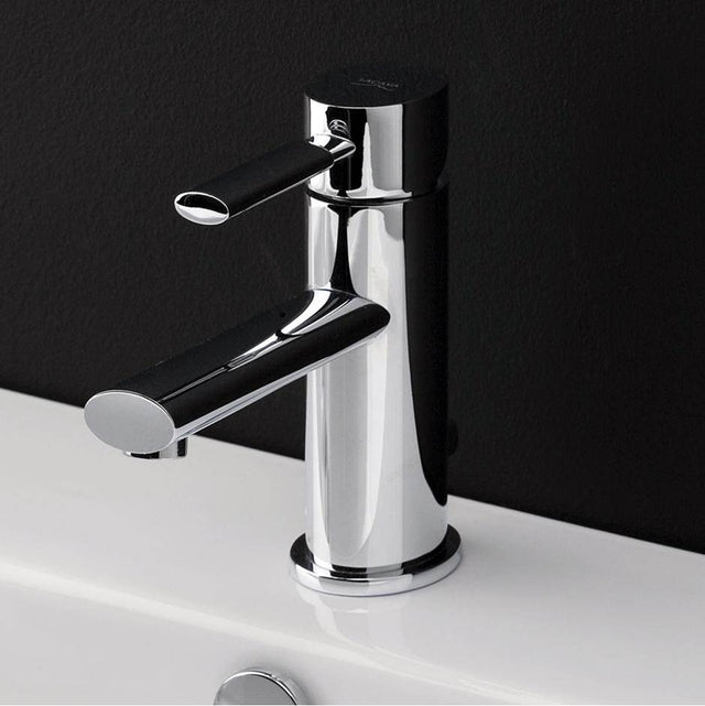 Lacava - Deck-mount single-hole faucet with a lever handle and pop-up, ADA compliant. Water flow rate: 1 gpm pressure compensating aerator. - Polished Chrome