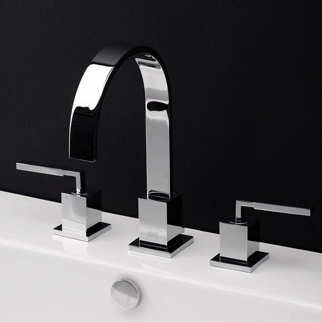 Lacava - Deck-mount three-hole faucet with an arch spout featuring natural water flow, two lever handles, pop-up deain included. - Brushed Nickel