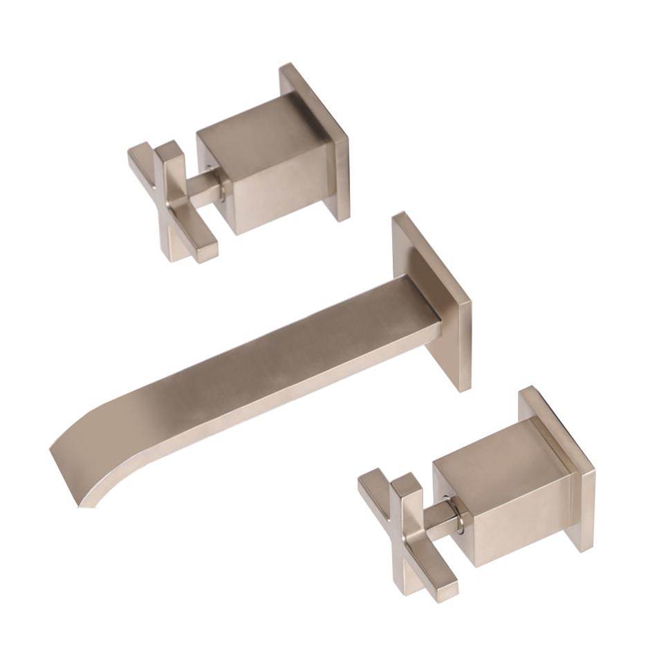 Lacava - TRIM - Wall-mount three-hole faucet featuring natural water flow, with two cross handles, no backplate. - Brushed Nickel