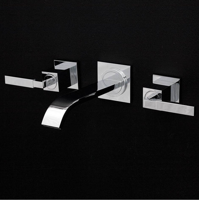 Lacava - TRIM - Wall-mount three-hole faucet featuring natural water flow, with two lever handles, no backplate. - Brushed Nickel