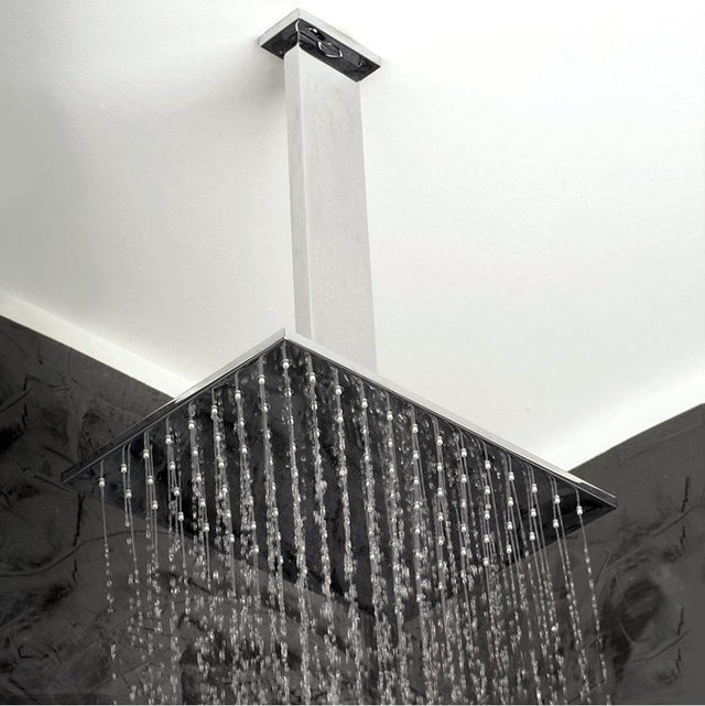 Lacava - Ceiling-mount tilting rectangular rain shower head, 117 rubber nozzles. Arm and flange sold separately. - Polished Chrome