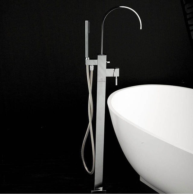 Lacava - Floor-standing single-hole tub filler with one lever handle, two-way diverter, and hand-held shower with 59'' flexible hose. - Brushed Nickel