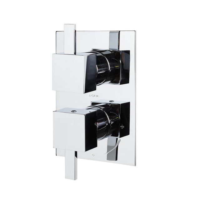 Lacava - Kubista trim - Built-in progressive pressure balancing mixer with volume control, two lever handles and rectangular backplate. Water flow rate: 4.2 gpm at 43.5 psi. Rough-in No. VPBP1 sold separately. W: 5-1/8'', H: 7-1/4'' - Brushed Nickel