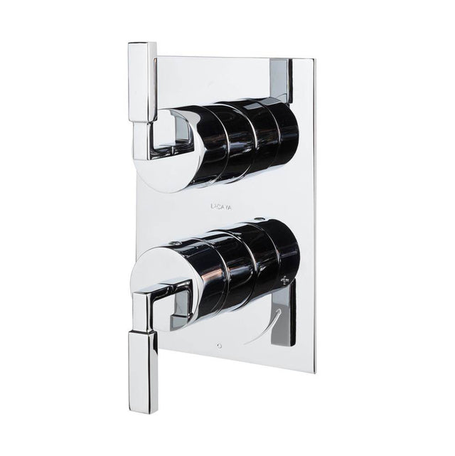 Lacava - Built-in progressive pressure balancing mixer with 2-way diverter, two stick handles and a rectangular backplate. Water flow rate: 4.2 gpm at 43.5 psi. Rough-in No. VPBP2 sold separately. 5-1/8''W, 7-1/4''H - Brushed Nickel