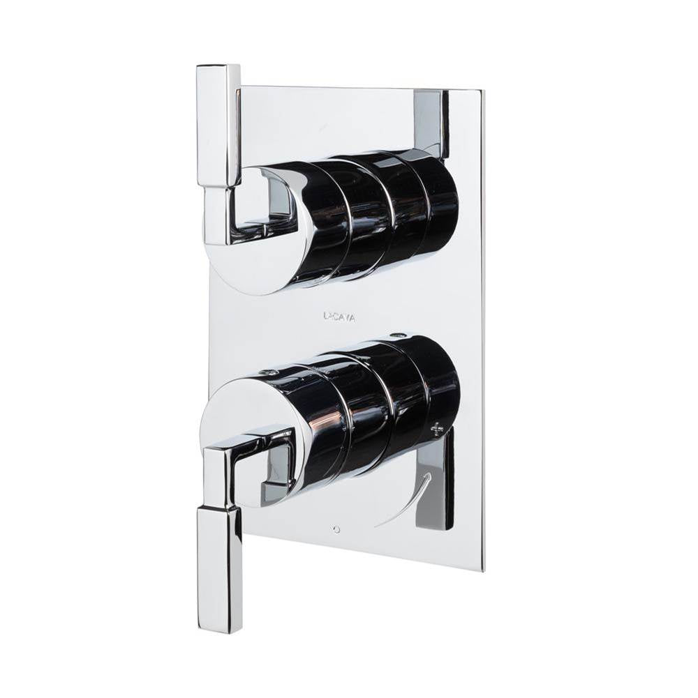 Lacava - Kubista trim - Built-in progressive pressure balancing mixer with volume control, two lever handles and rectangular backplate. Water flow rate: 4.2 gpm at 43.5 psi. Rough-in No. VPBP1 sold separately. W: 5-1/8'', H: 7-1/4'' - Brushed Nickel