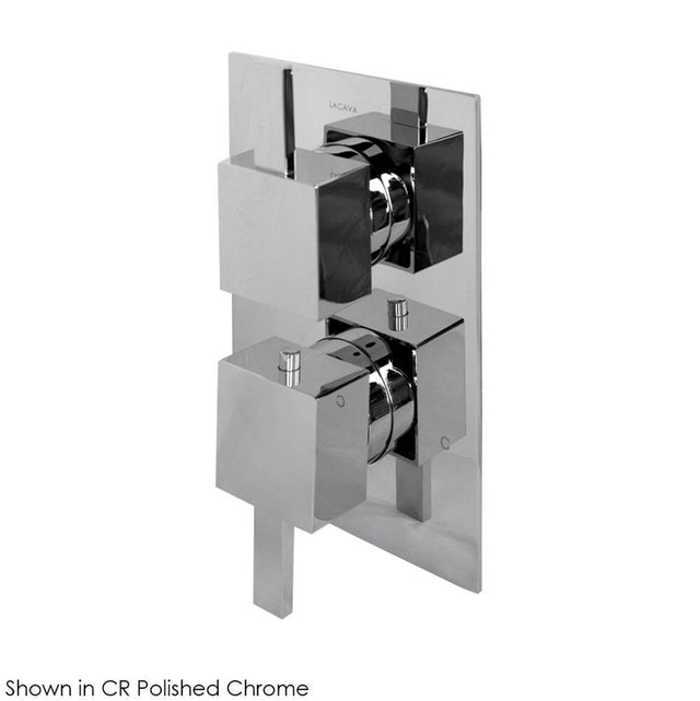 Lacava - TRIM ONLY - Thermostatic Valve w/1 way volume, GPM 9 (60PSI) with rectangular back plate and 2 stacked square handles - Brushed Nickel