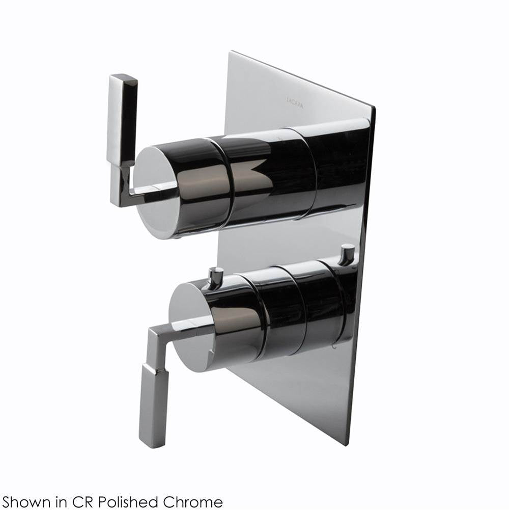 Lacava - TRIM ONLY - Thermostatic Valve w/3 way diverter + OFF,  GPM 8 (60PSI) with rectangular back plate and 2 stacked lever handles - Brushed Nickel