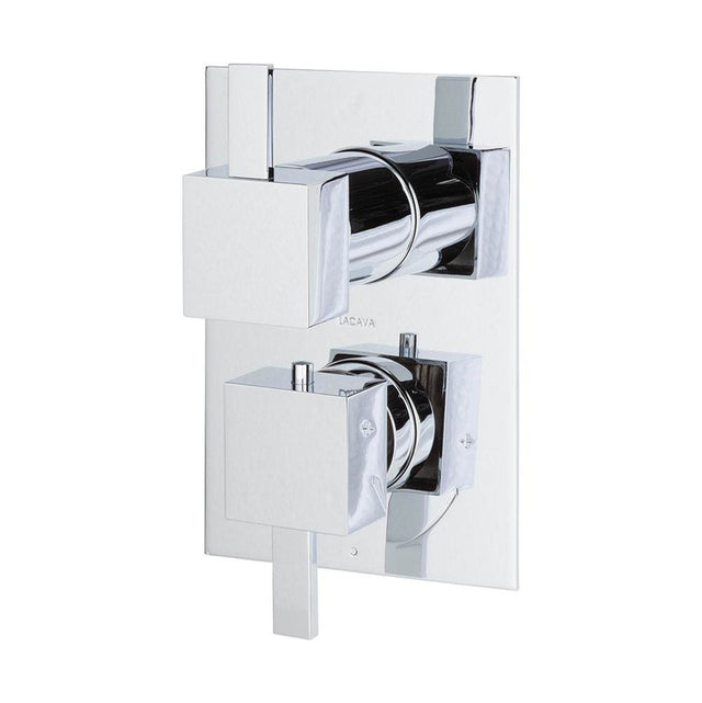 Lacava - TRIM ONLY - Thermostatic Valve w/ 3 way sahred diverter + OFF,  GPM 8 (60PSI) with rectangular back plate and 2 stacked square  handles - Polished Chrome