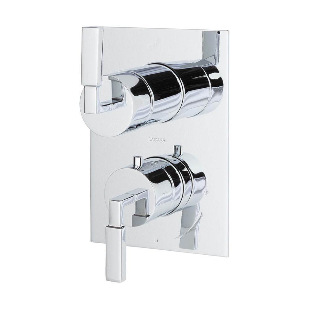 Lacava - TRIM ONLY - Thermostatic Valve w/ 2-way shared diverter + OFF,  GPM 8.5 (60PSI) with rectangular back plate and 2 stacked lever handles - Polished Chrome