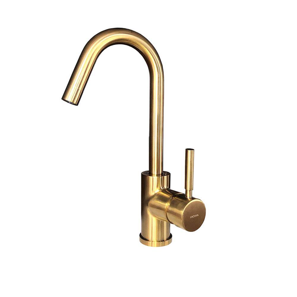 Lacava - Deck-mount single-hole faucet with a goose-neck swiveling spout, one lever handle, and a pop-up drain. - Polished Nickel