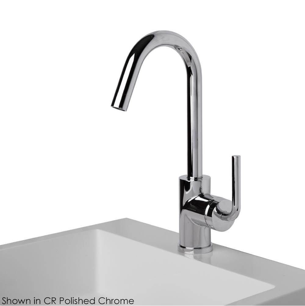 Lacava - Deck-mount single-hole faucet with a goose-neck swiveling spout, one curved lever handle, and a pop-up drain. - Polished Nickel
